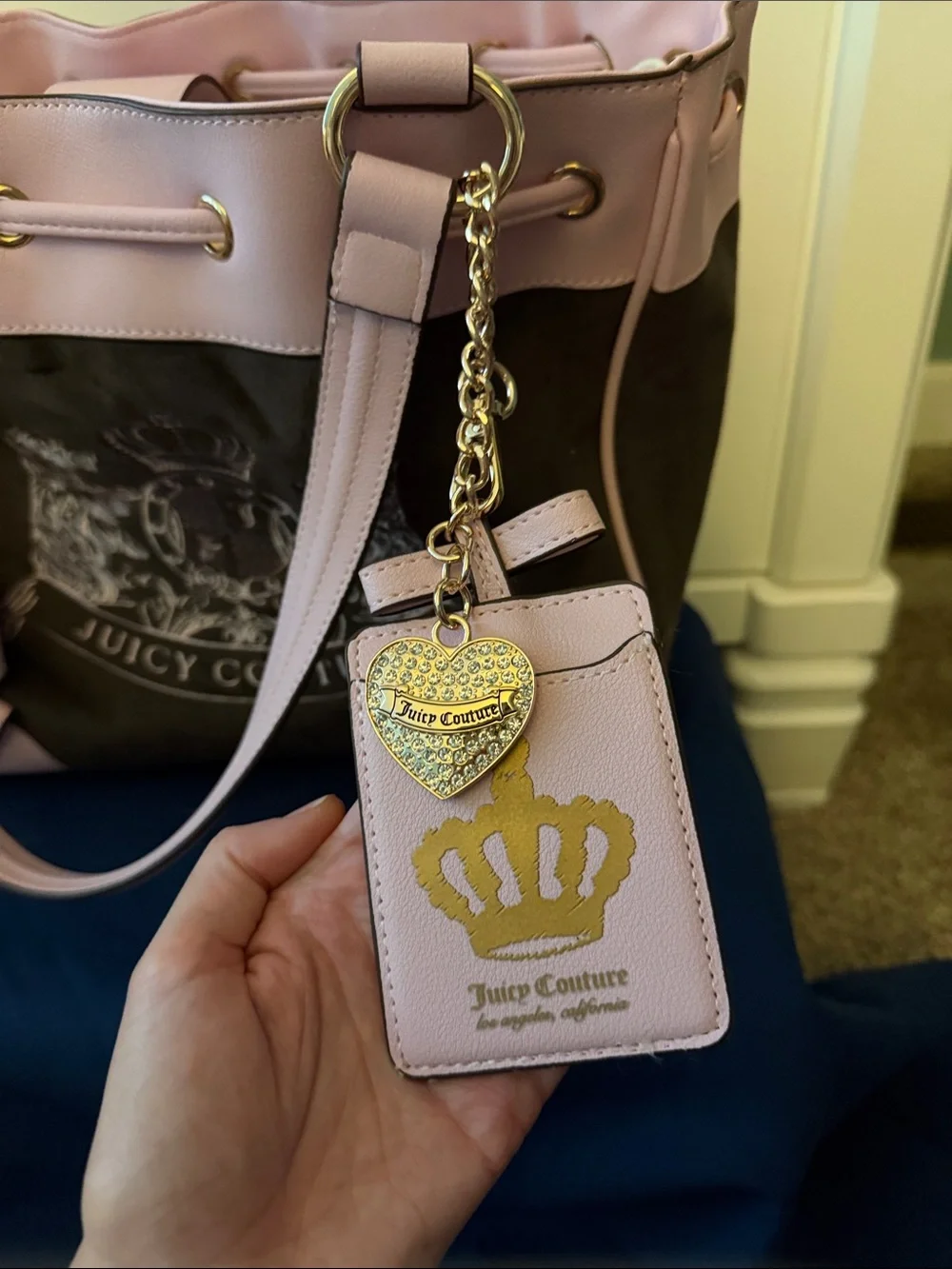 Juicy Couture Pink and Brown Logo Tote with Bow Accent